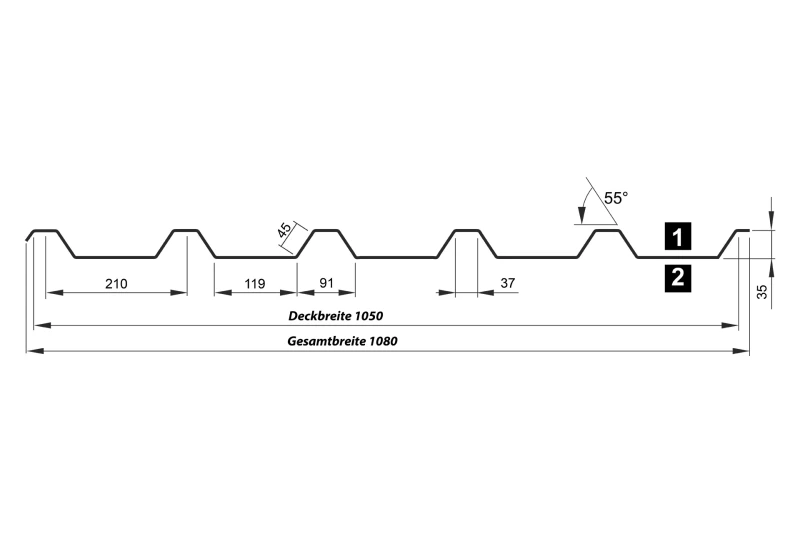 Trapezprofil T35 M 35 µm Polyester Matt-Grobkörnig