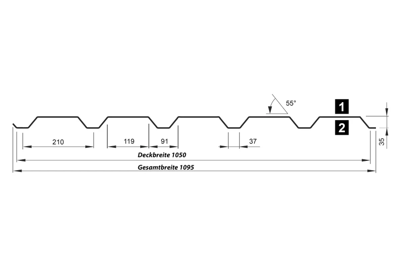 Trapezprofil T35 M 35 µm Polyester Matt-Grobkörnig