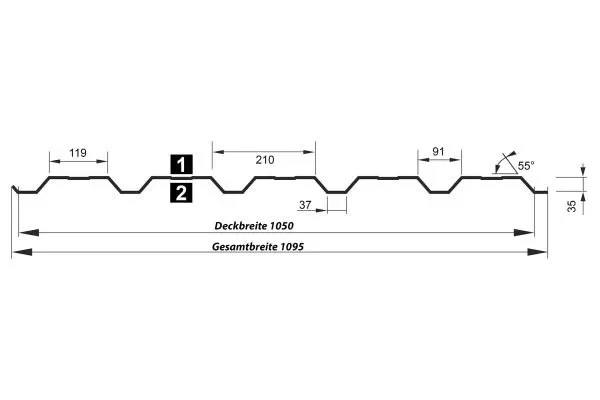 Trapezprofil  T35 DR 35 µm Polyester Matt-Grobkörnig