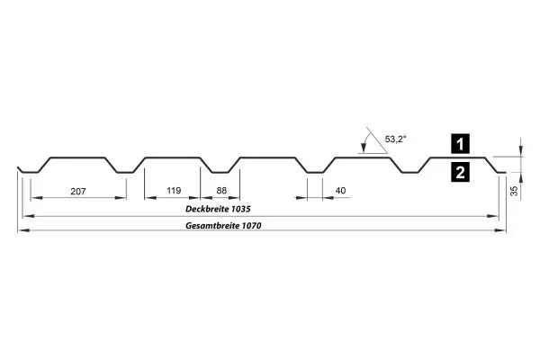 Trapezprofil T35/207 35 µm P0lyester Matt-Grobkörnig