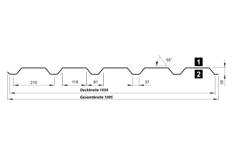 Trapezprofil T35 M 25/50 µm Aluminium